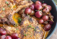 Pork Chops with Rosemary Garlic and Caramelized Grapes
