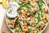 Vibrant Spring Risotto with Garlic Butter Shrimp