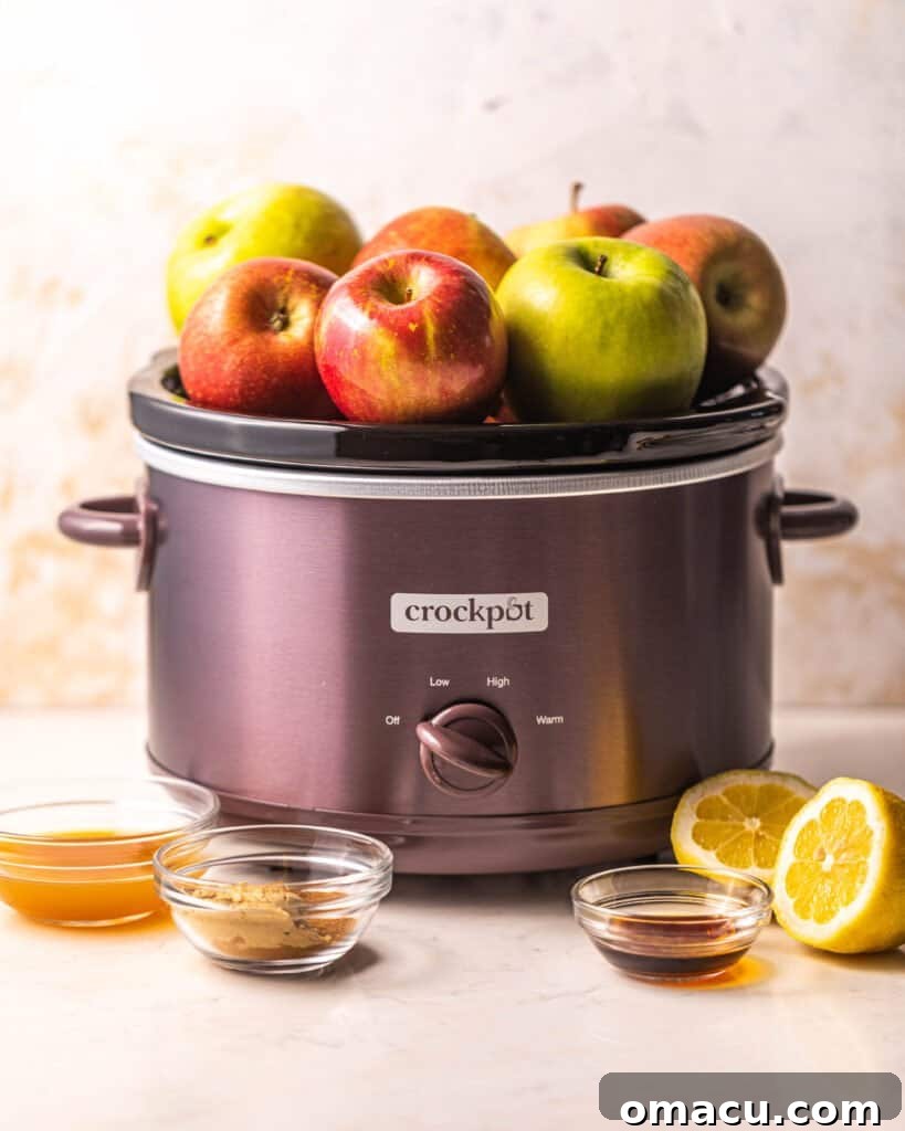 apples inside of a slow cooker