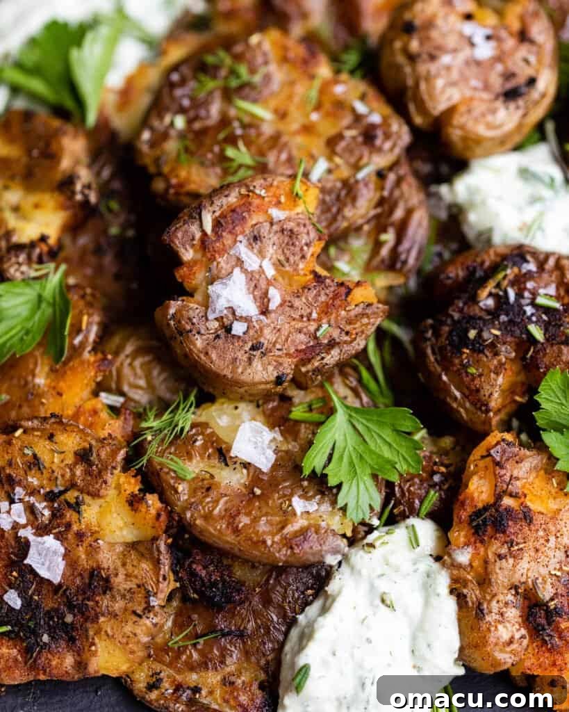up close photo of smashed potatoes 
