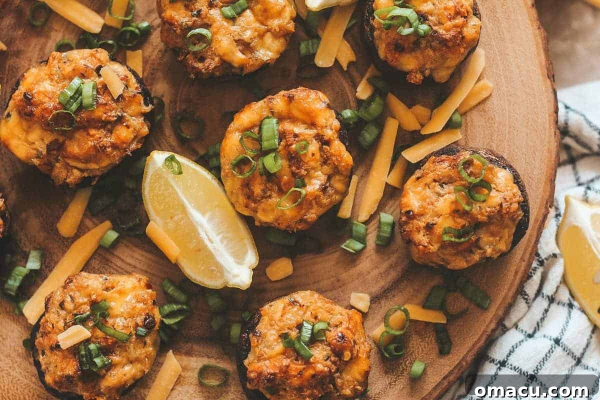 Cheesy stuffed portobello mushroom cap, demonstrating a creative use for any leftover crab filling