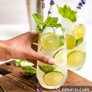 A hand holds a beautifully garnished glass of gin mojito, showcasing its vibrant color and fresh mint.