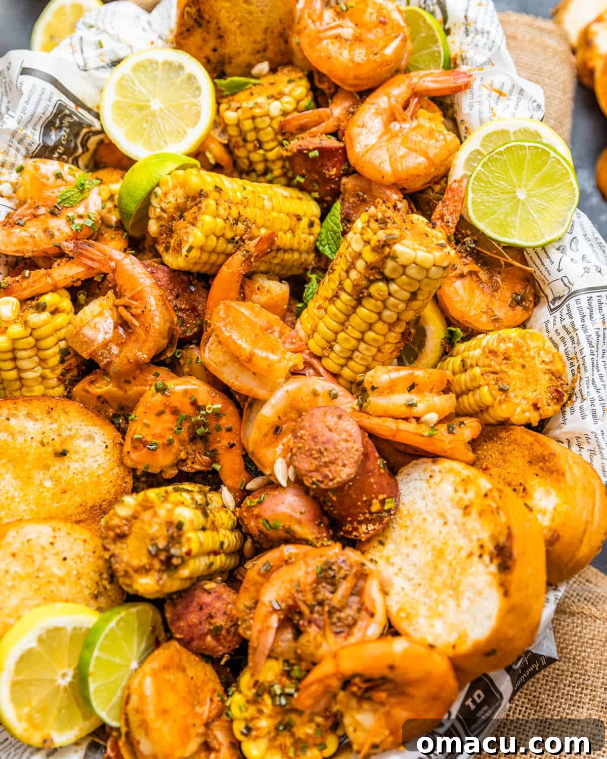 up close photo of low country boil.