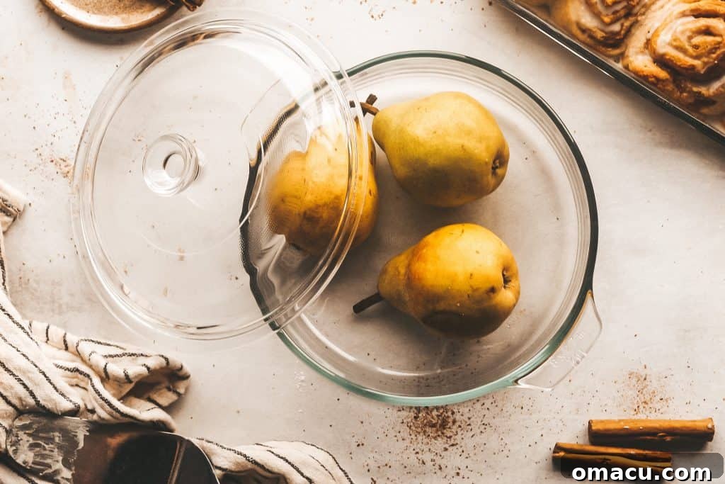 Fresh, ripe pears displayed beautifully, ready for baking.