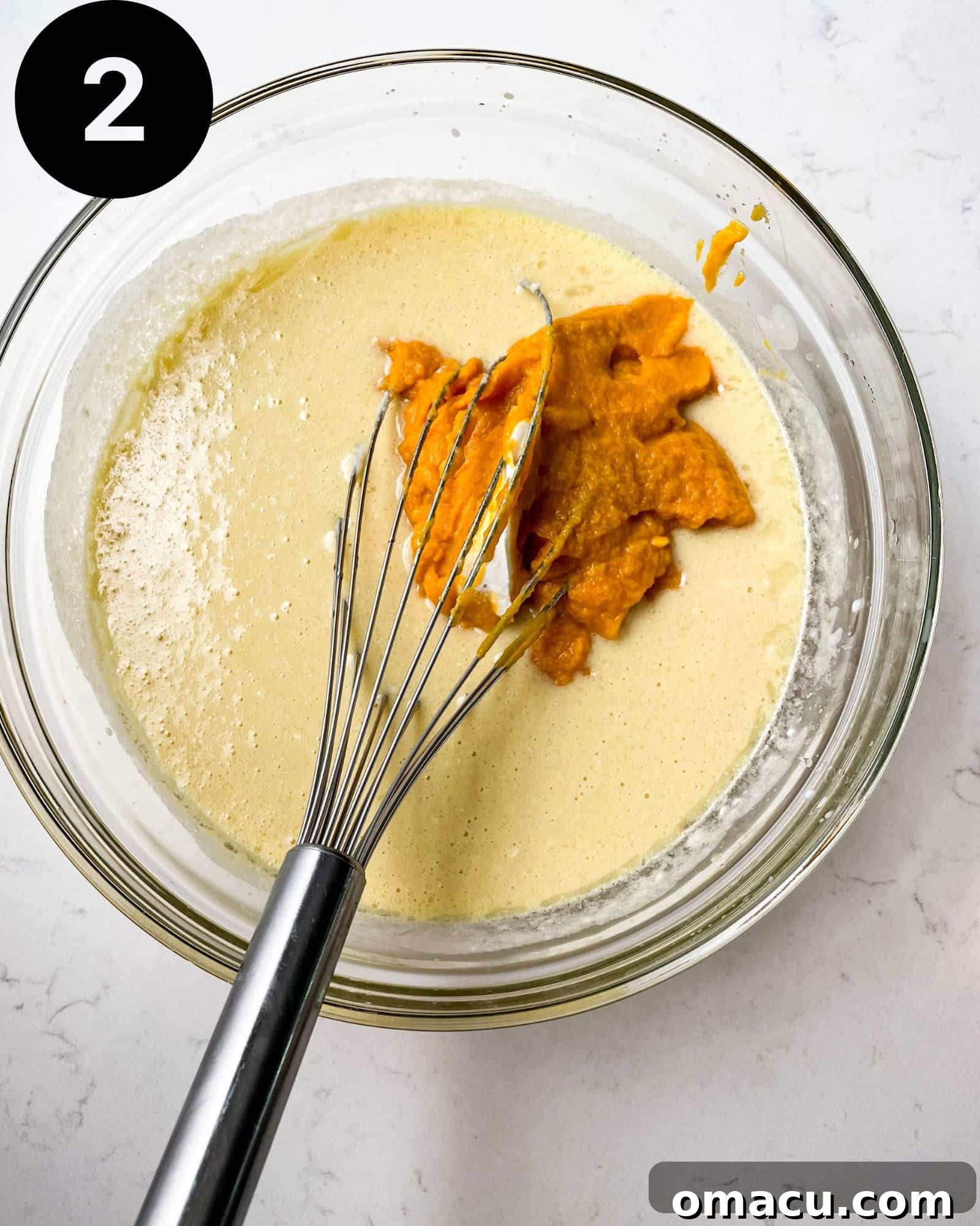 wet ingredients with sweet potato mixture added in.