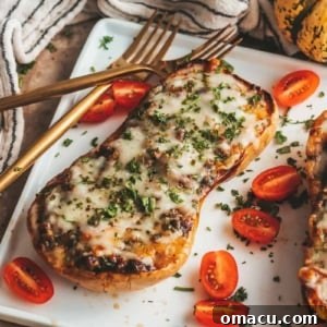 butternut squash boats with beef and melted cheese