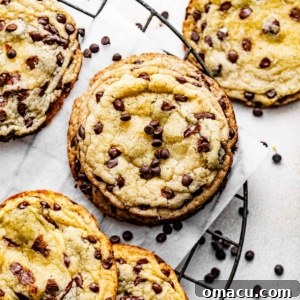 chocolate chip sugar cookies on a cooling rack.