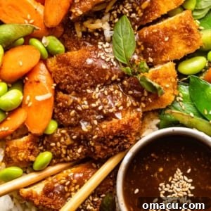 Up close photo of teriyaki chicken rice bowls.