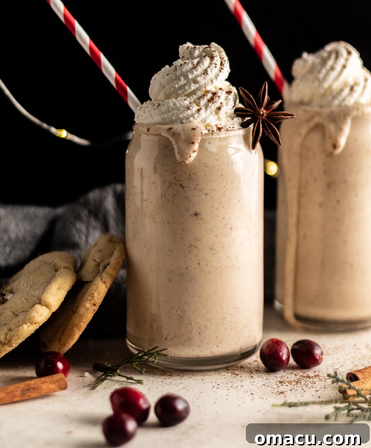 Rich and creamy Bourbon Eggnog, garnished for the holidays