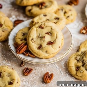 A perfectly baked Vanilla Bean Butter Pecan Cookie on a plate, ready to be enjoyed.