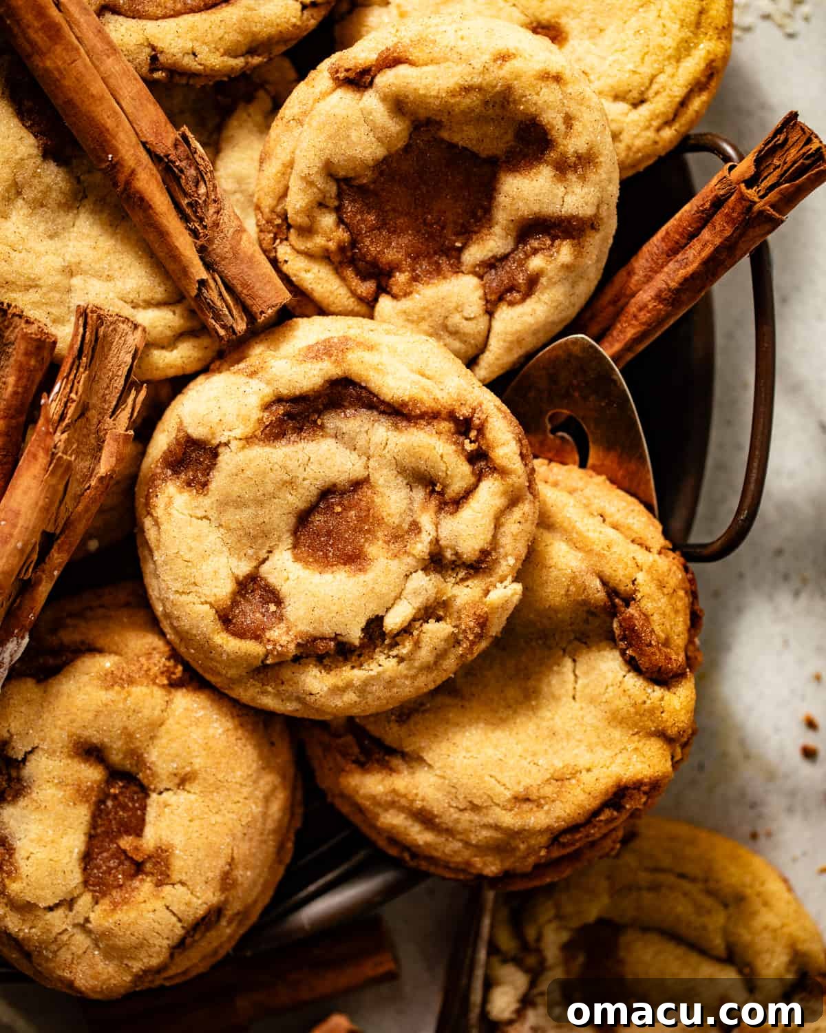Perfectly baked cinnamon cookies presented on a serving dish, accented with cinnamon sticks, ready for enjoyment