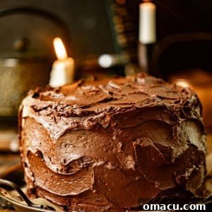 Matilda's chocolate cake on a serving tray with candles and books in the background.