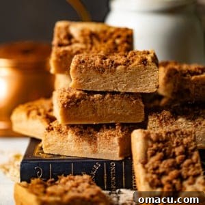snickerdoodle cookie bars stacked on top of one another on a serving tray.