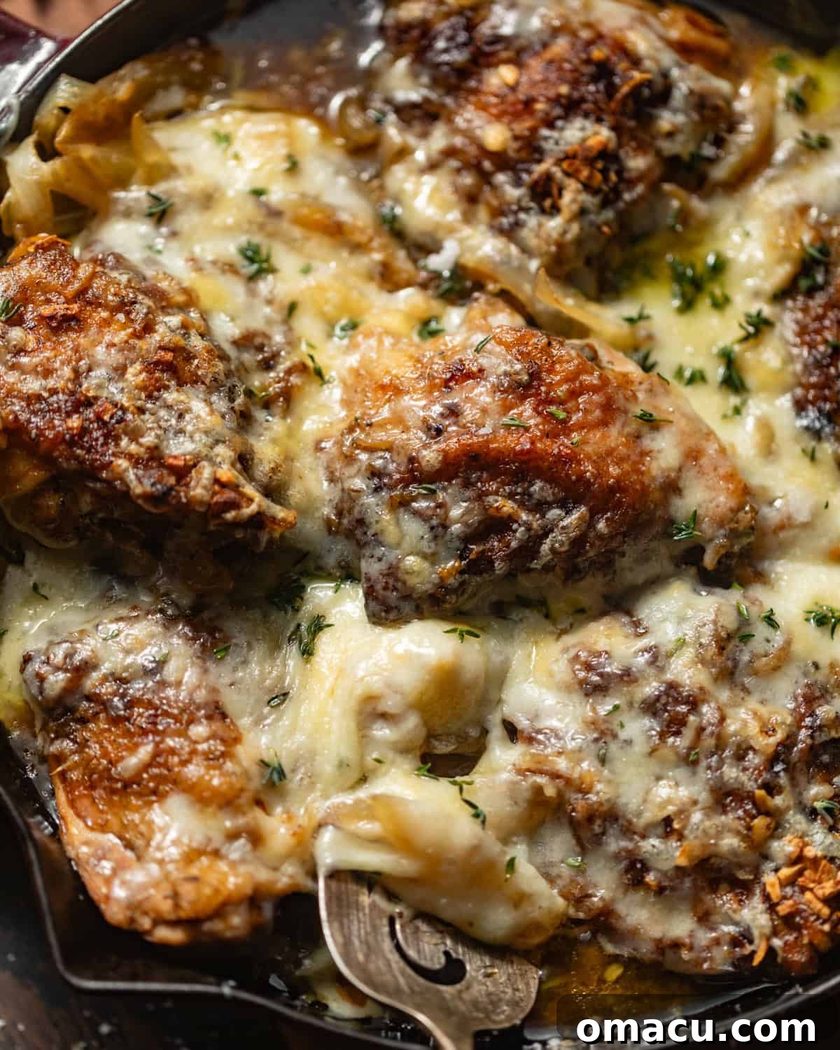 up close photo of crock pot french onion chicken