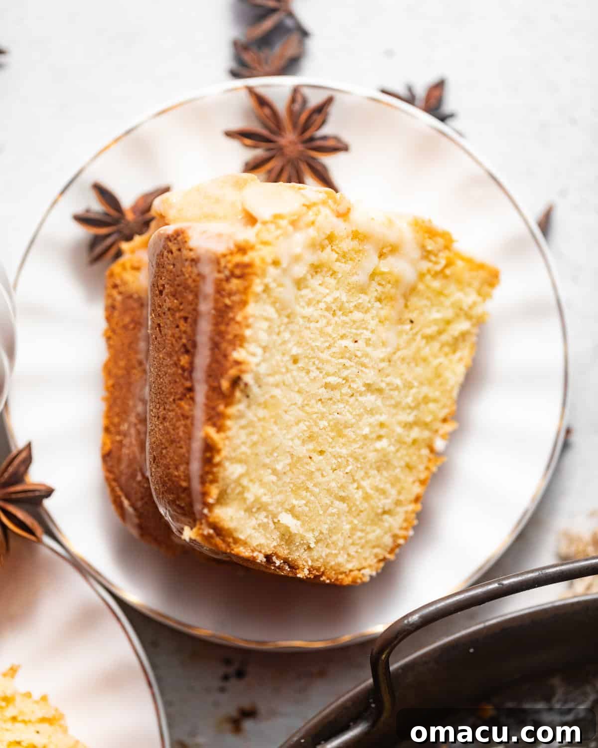 a slice of donut cake on a plate.