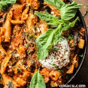 One Pot Creamy Tomato Pasta with Spinach and Mushrooms