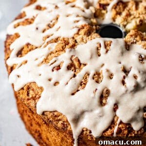 louisiana crunch cake topped with brown butter glaze on top.