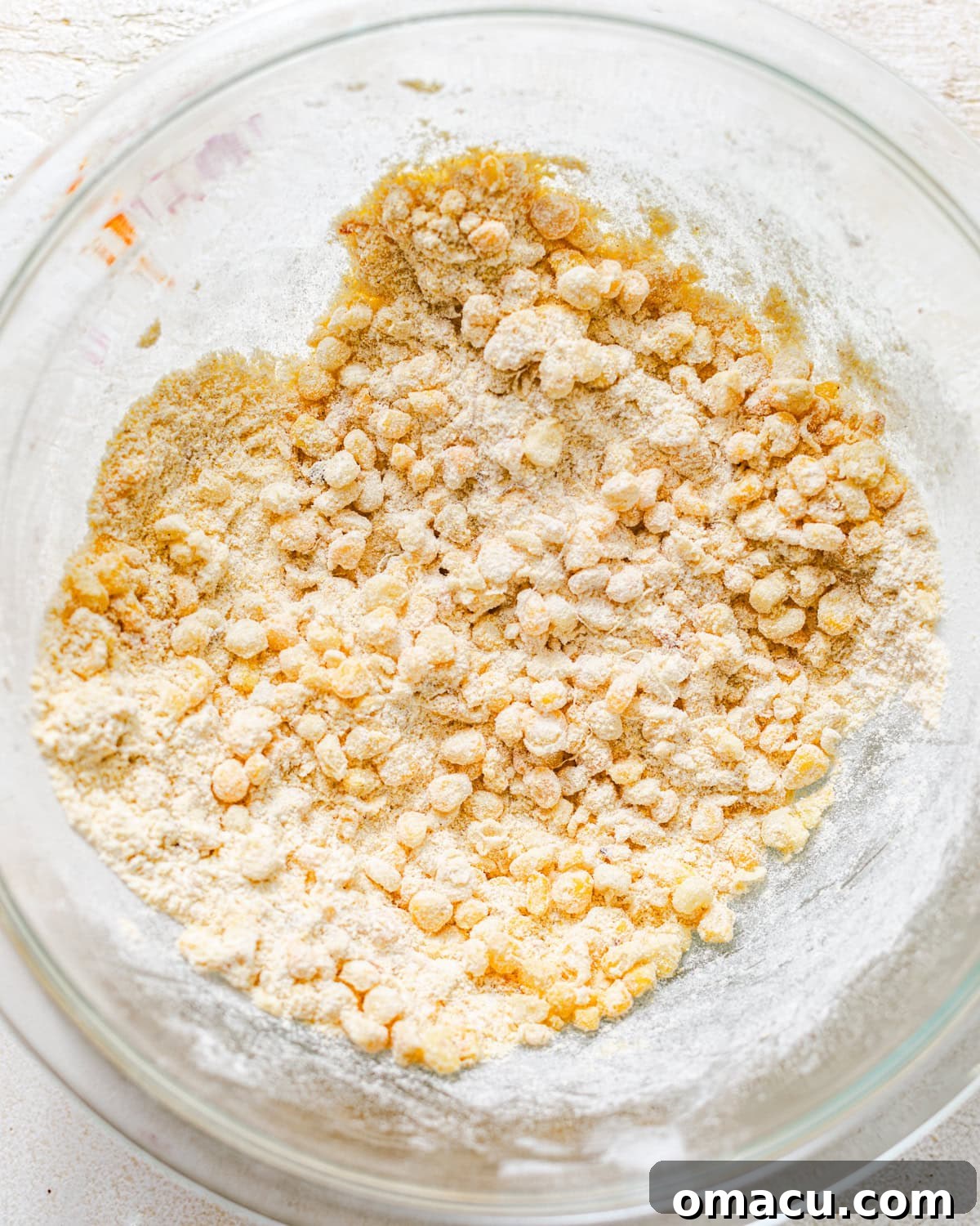 roasted corn tossed together in the dry ingredients.