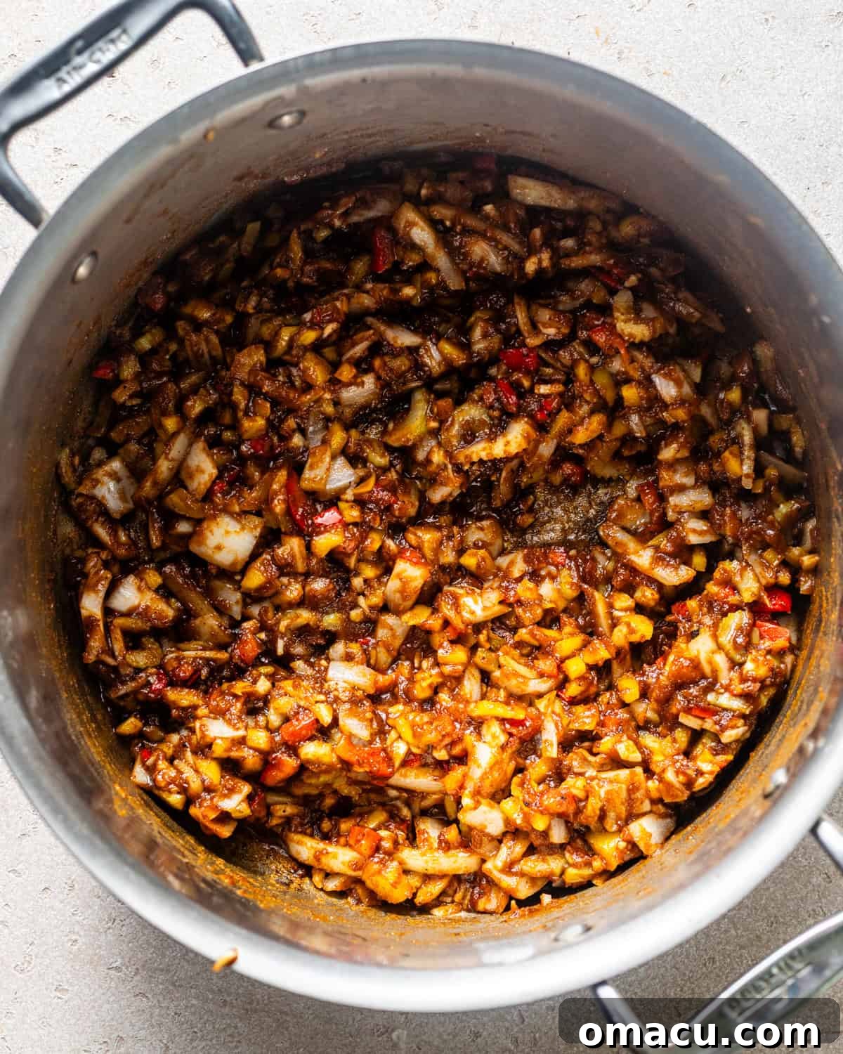 cooked vegetables in the roux.