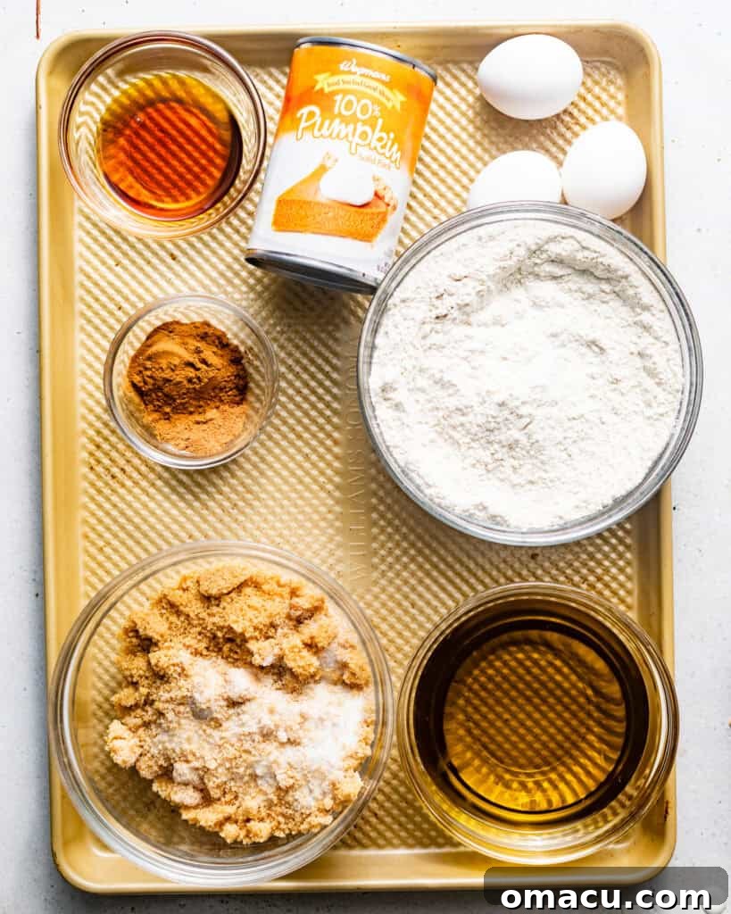 ingredients to make pumpkin coffee cake on a baking tray. 