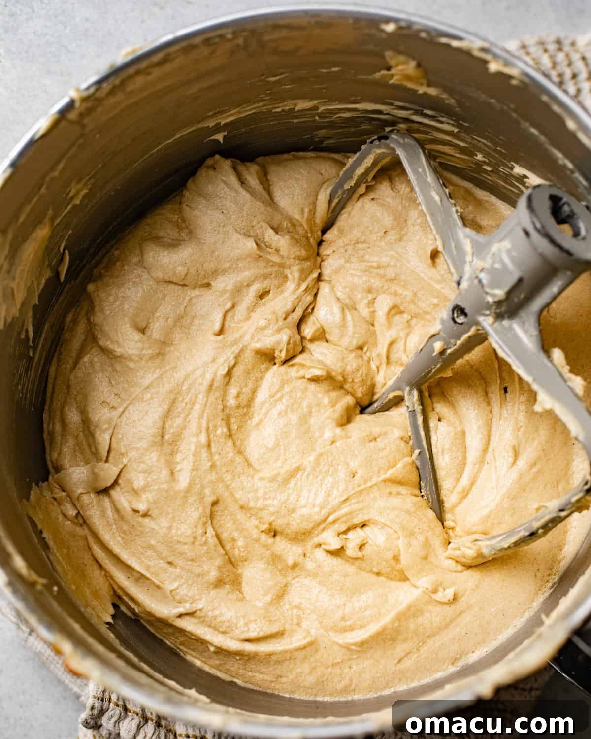 Smooth, well-combined brown sugar pound cake batter in a bowl, ready for the pan.