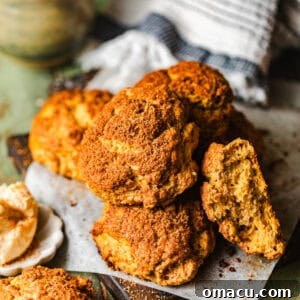 Close-up of freshly baked sweet potato biscuits, golden and ready to serve.