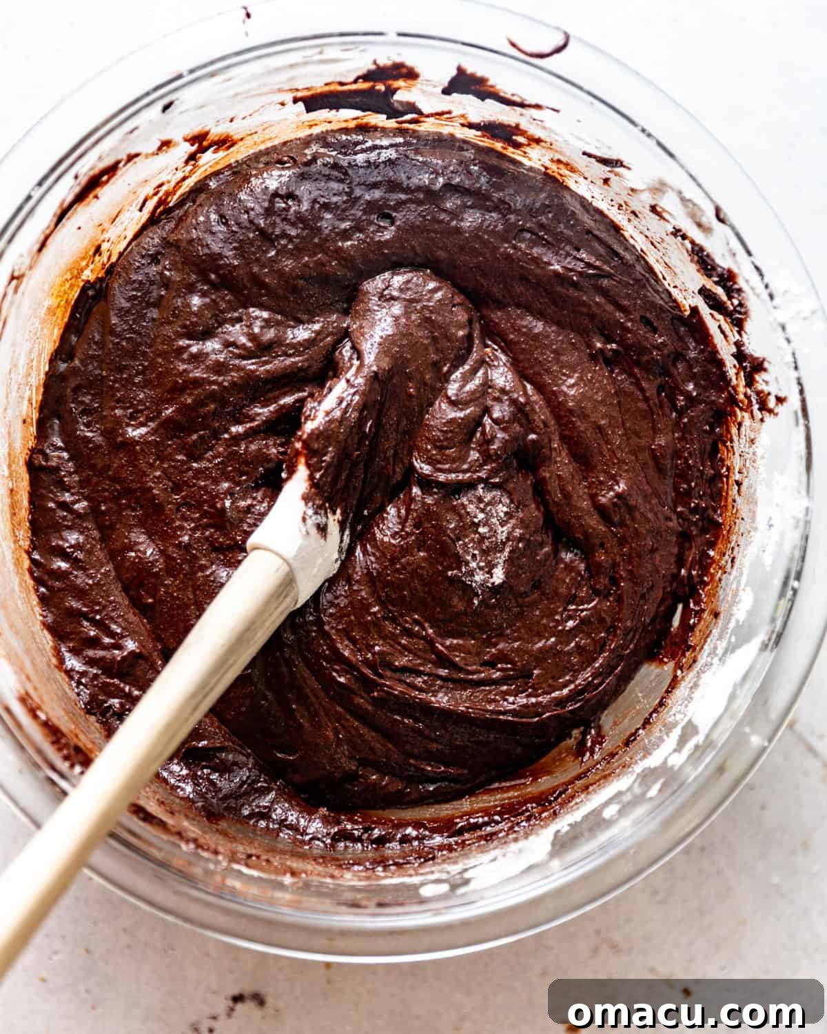 Finished fudgy brownie batter, perfectly smooth and ready for assembly.