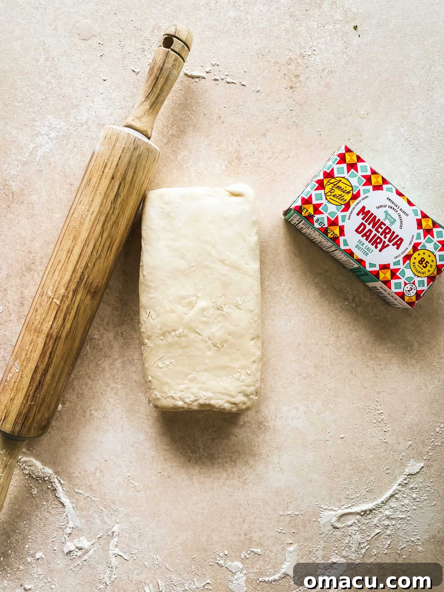 Final stage of homemade puff pastry dough, perfectly layered and ready for use.