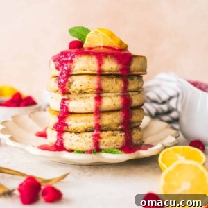 Lemon Poppy Seed Pancakes with Raspberry Coulis