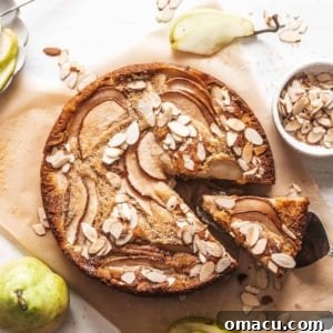 A square image of the Spiced Pear and Almond Cake, perfect for sharing.