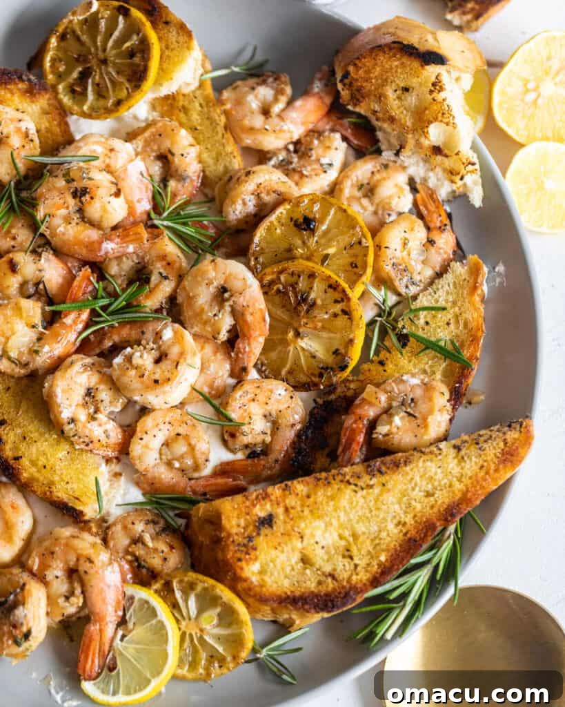 Platter with whipped feta, shrimp and toasted bread