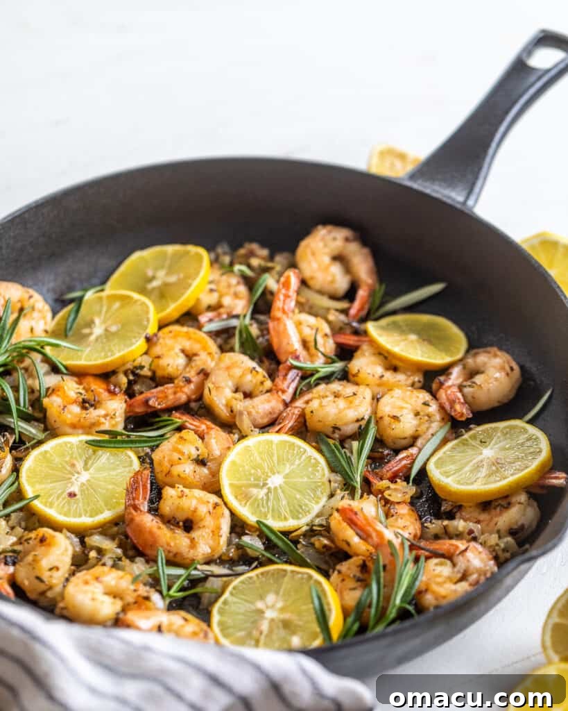 Shrimp and Lemons in a cast iron skillet