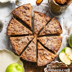 Delicious Dutch Apple Cake, beautifully baked with a golden crumb topping, presented on a rustic surface.