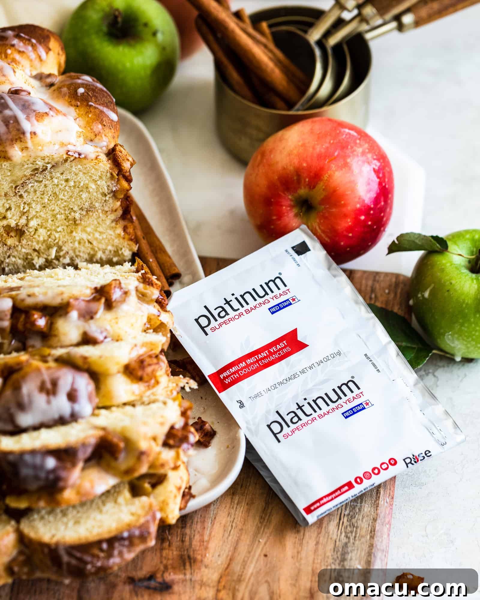 A top-down view of the Apple and Pear Bread, showing its golden crust and delicious glaze