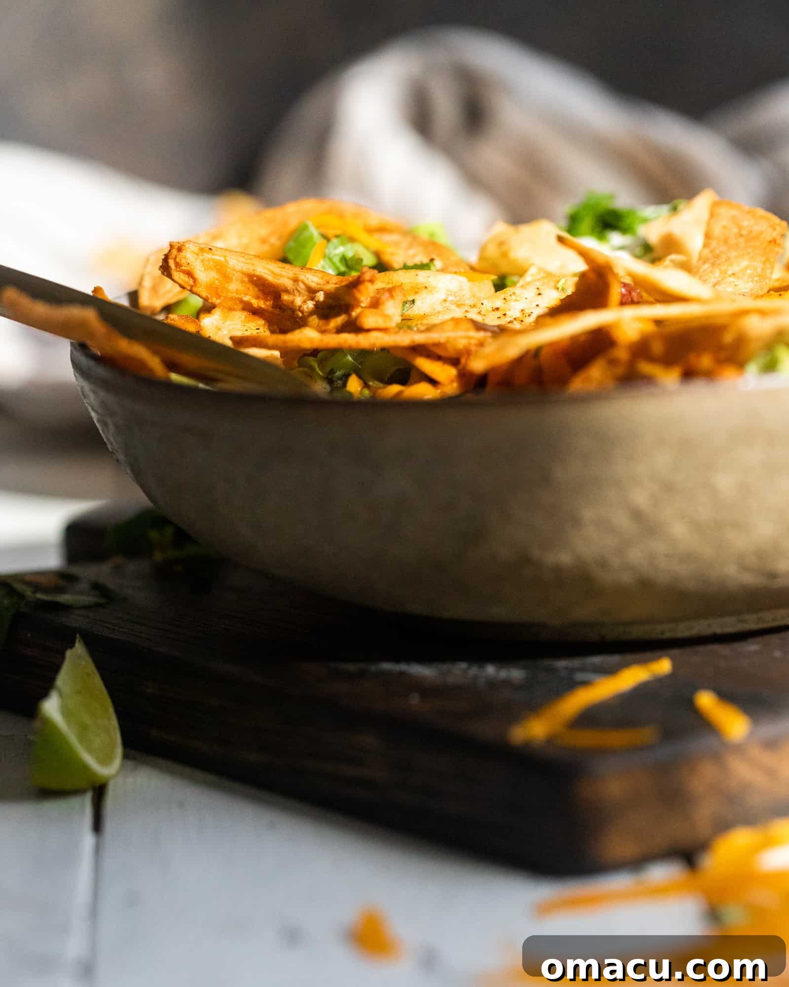 spicy chicken tortilla soup in a bowl