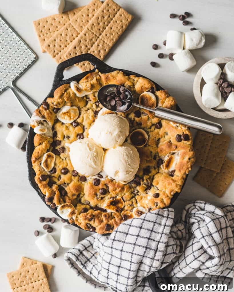 Delicious skillet cookie surrounded by essential food photography props, showcasing effective styling.