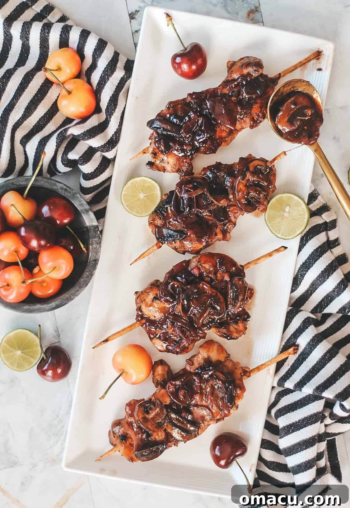 Delicious Cherry Balsamic Chicken Skewers ready to be served
