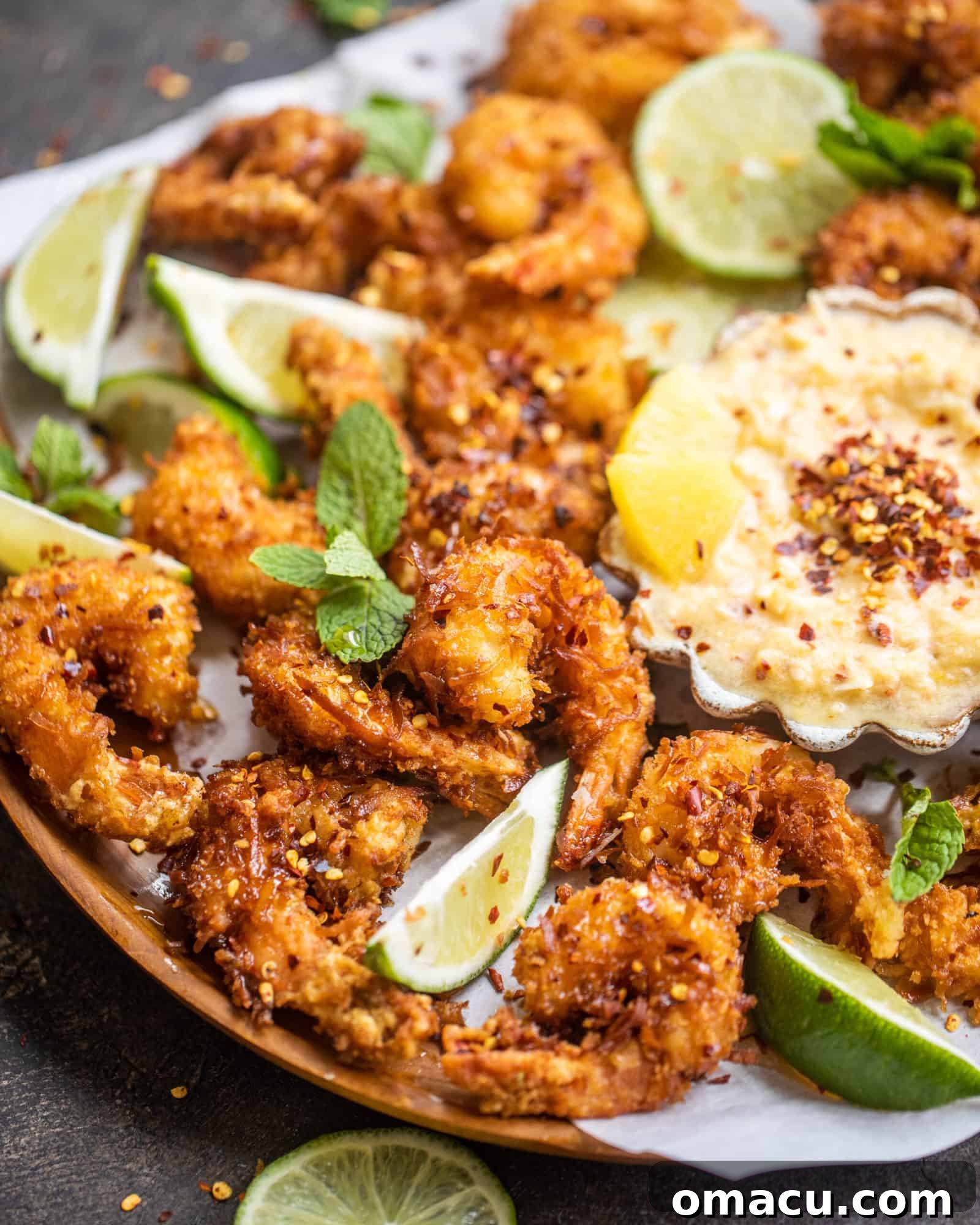crispy coconut shrimp on a serving platter
