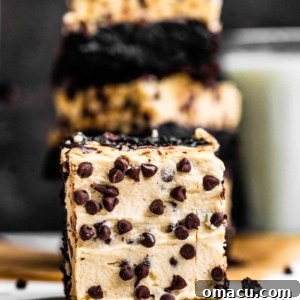 cookie dough brownie surrounded by chocolate chips
