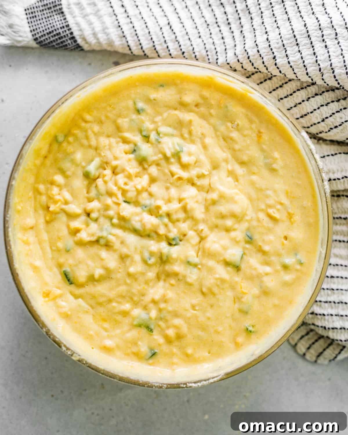 cornbread batter in a bowl. 
