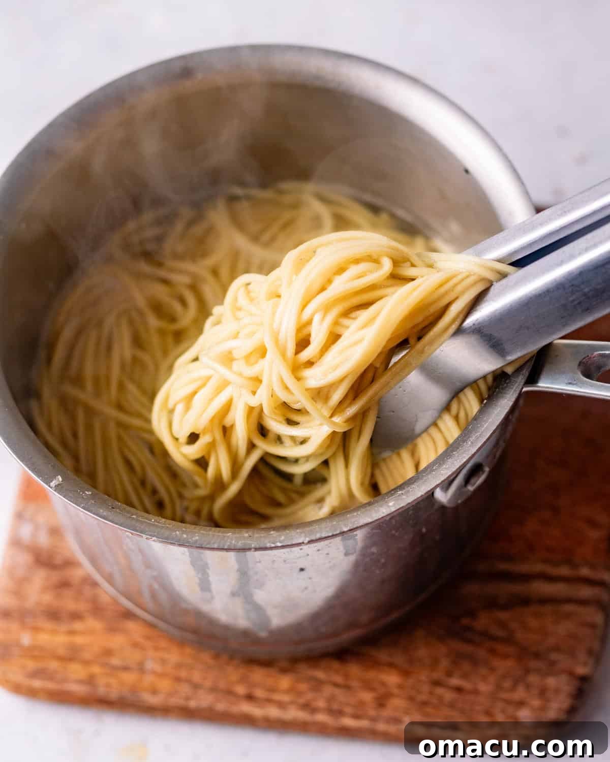 noodles boiled until al dente in a small pot.
