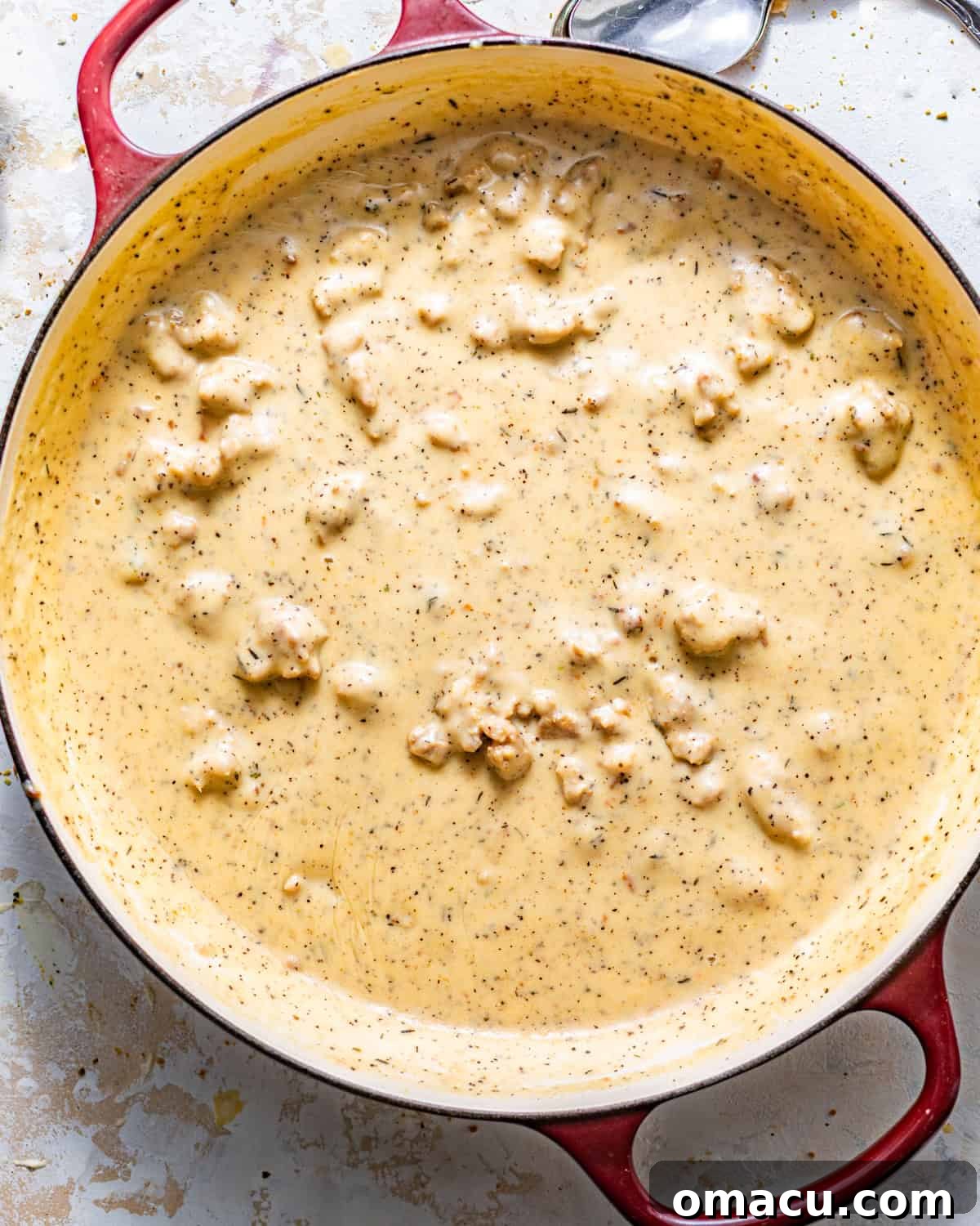 Sausage gravy in a pot.