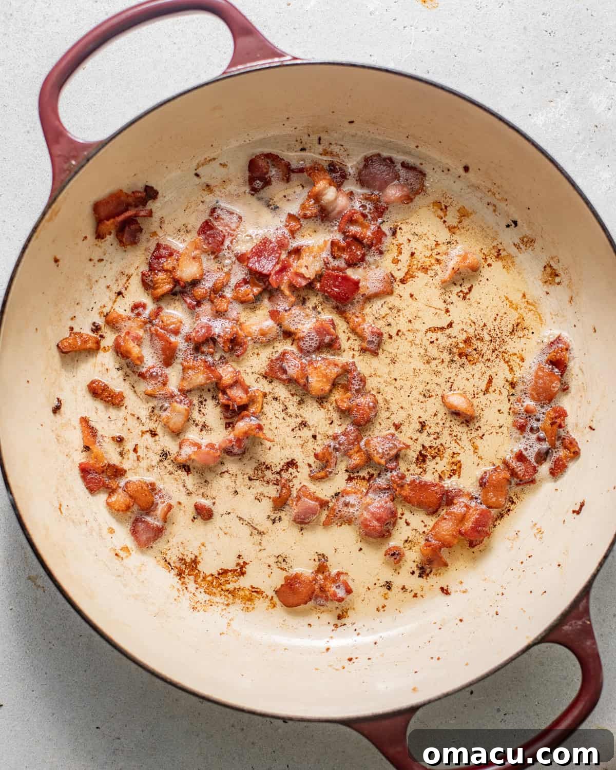 bacon cooked until crispy in a large skillet.