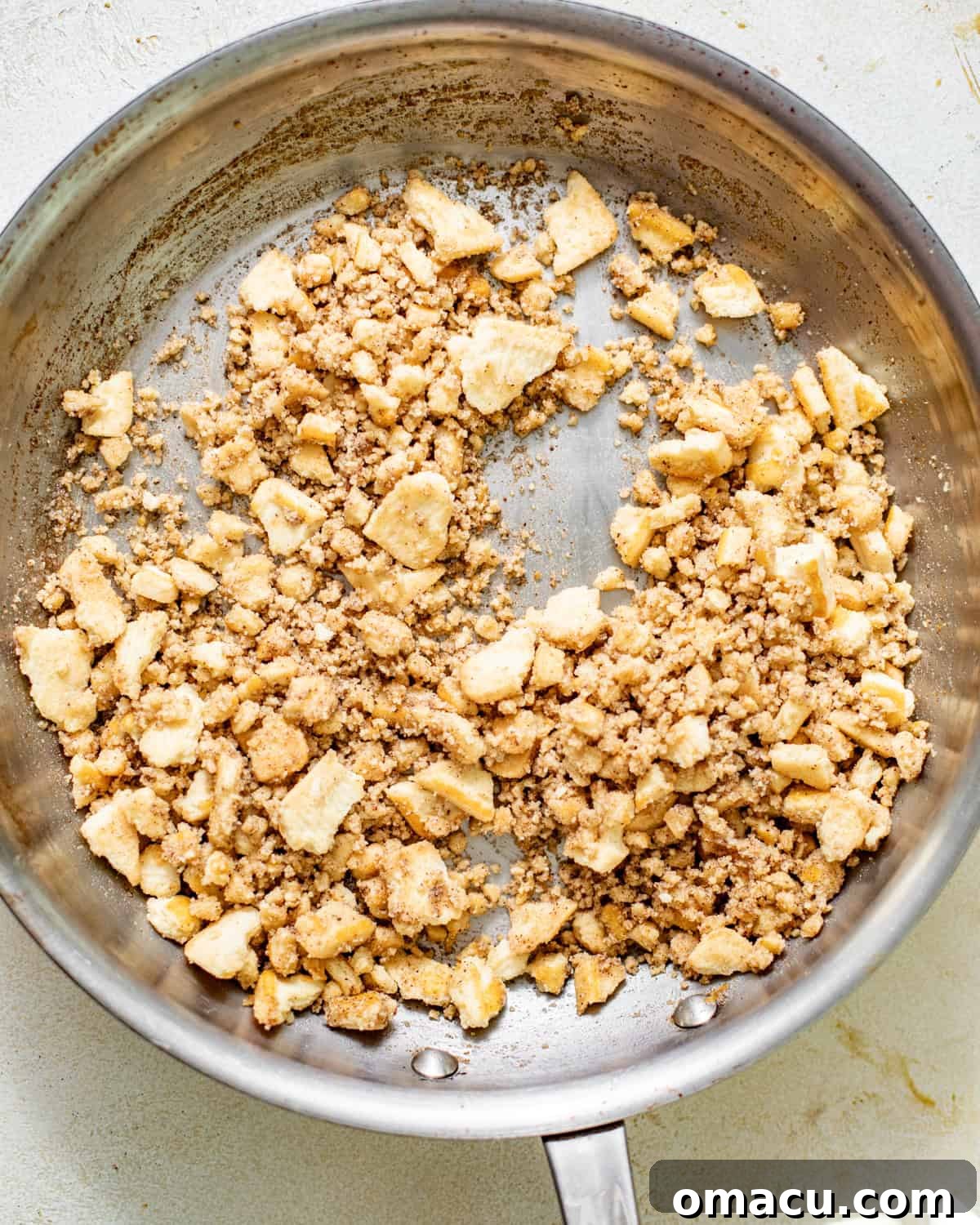 crushed nilla wafers tossed in sugar and browned butter in a skillet.