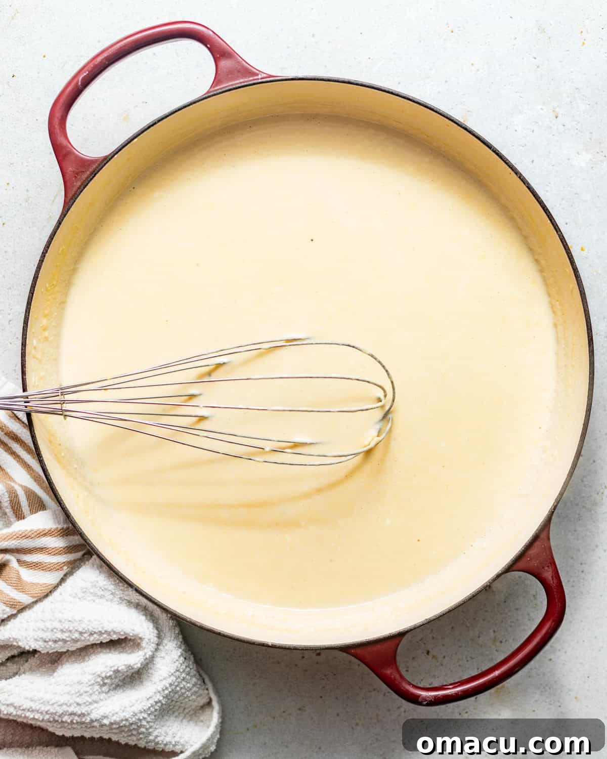 cheese sauce in a pot.