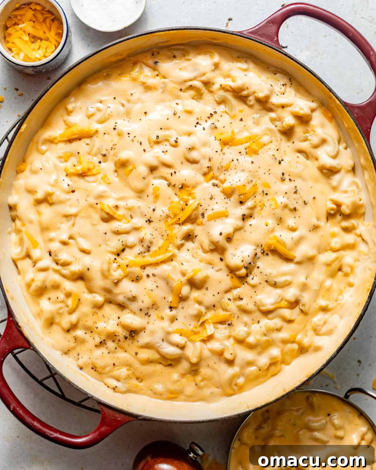 stovetop mac and cheese mixed together in a pot.